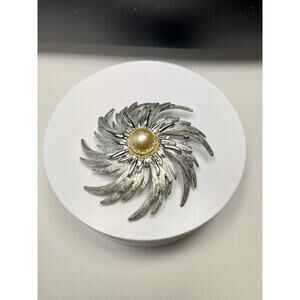 Vintage Sarah Coventry Silver Tone Simulated Pearl Swirl Brooch